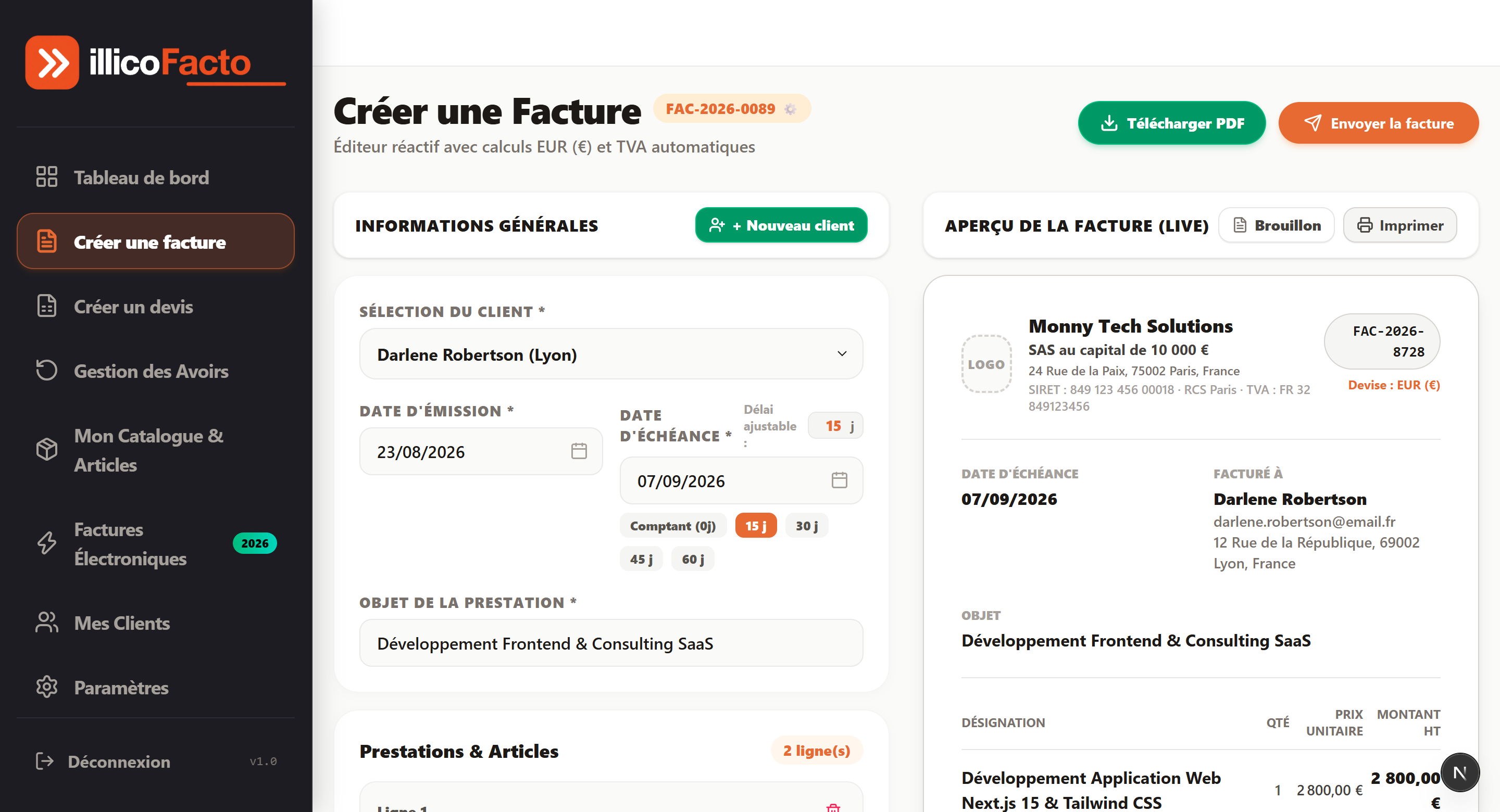 Création de Facture Instantanée