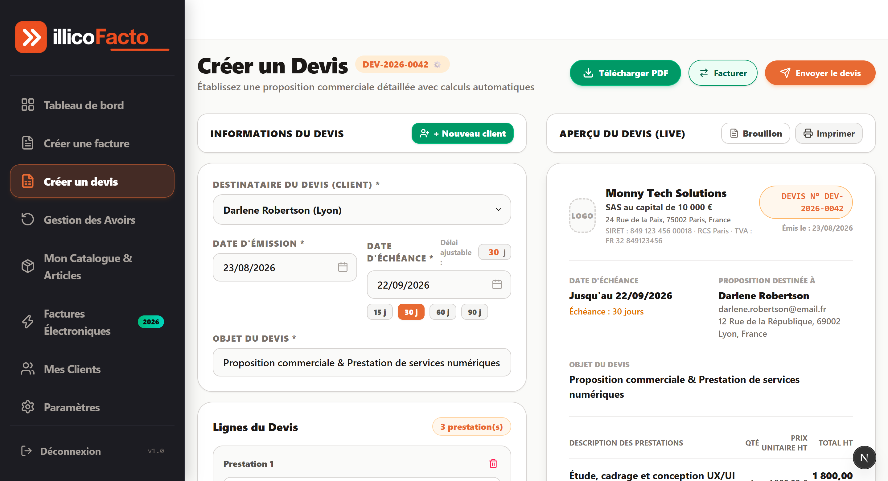 Création de Devis & Acomptes