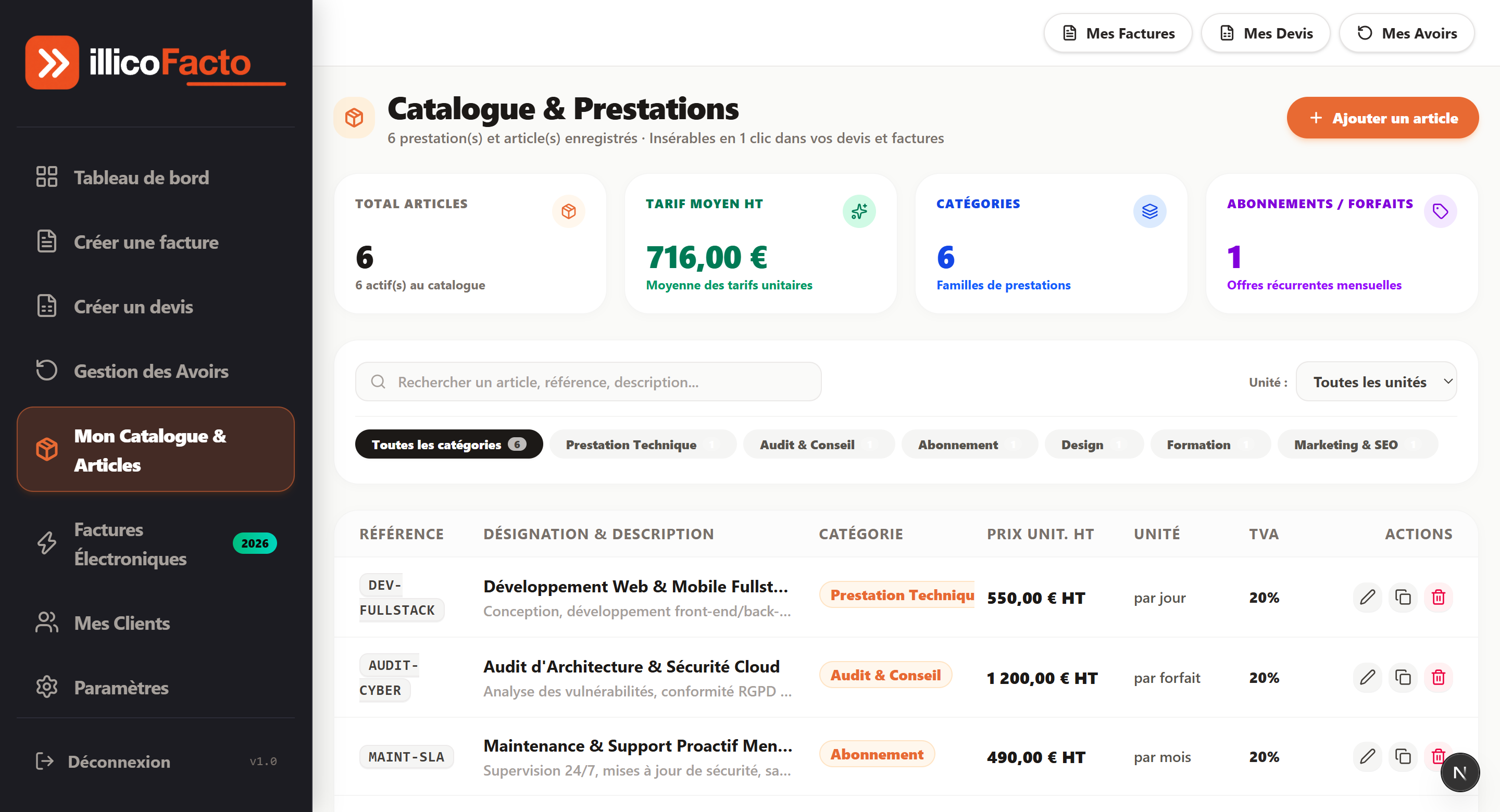 Mon Catalogue & Prestations